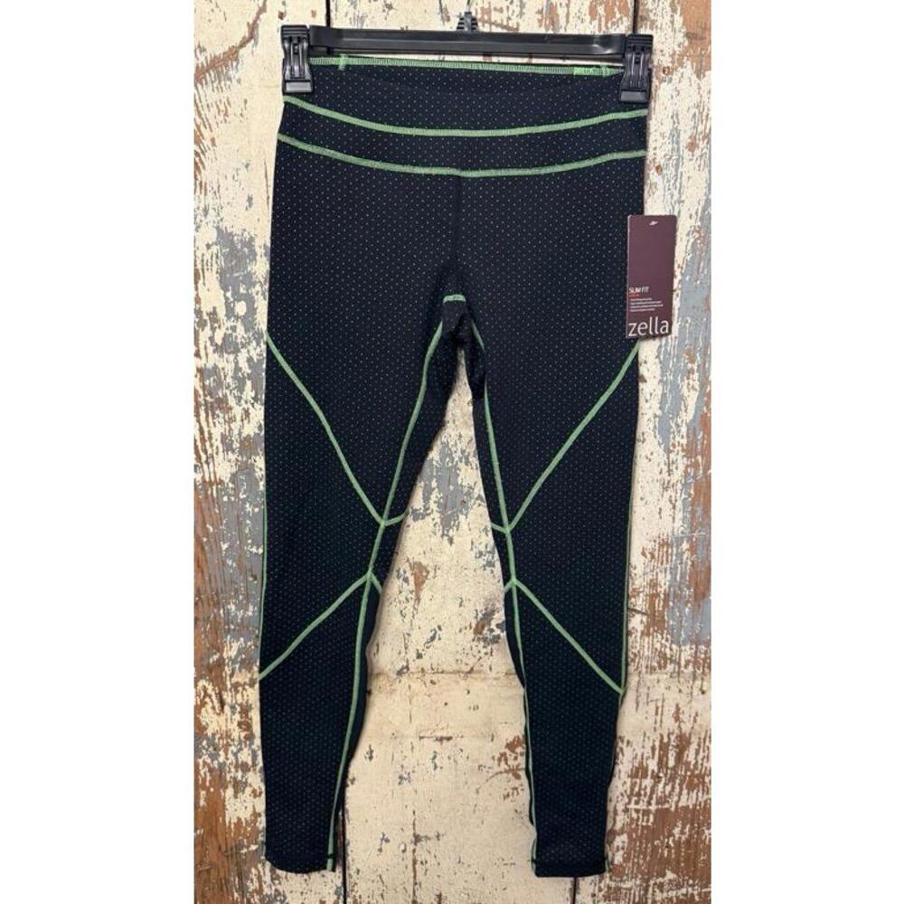 Zella Black Leggings with Green Contrast Stitching